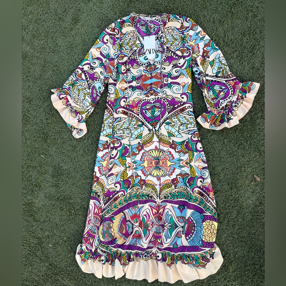 ✨Zara Ruffled Paisley Midi Dress Tunic